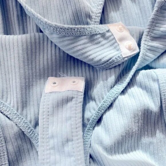 Drew Bodysuit XS NWT Sleeveless V-Neck Ribbed Ice Blue Fog Neutral Minimalist - Picture 4 of 5